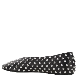 Black Ballet Flats with All-Over Stud in Leather Woman