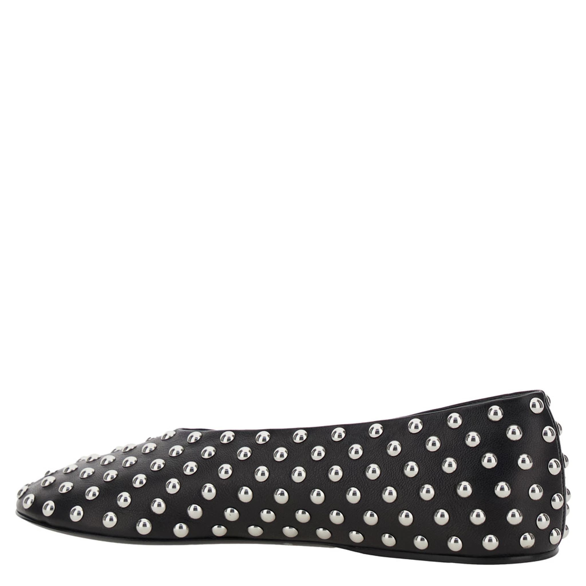 Black Ballet Flats with All-Over Stud in Leather Woman