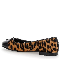 Brown Ballet Shoes with Cap Toe and Leopard Print in Leather Woman