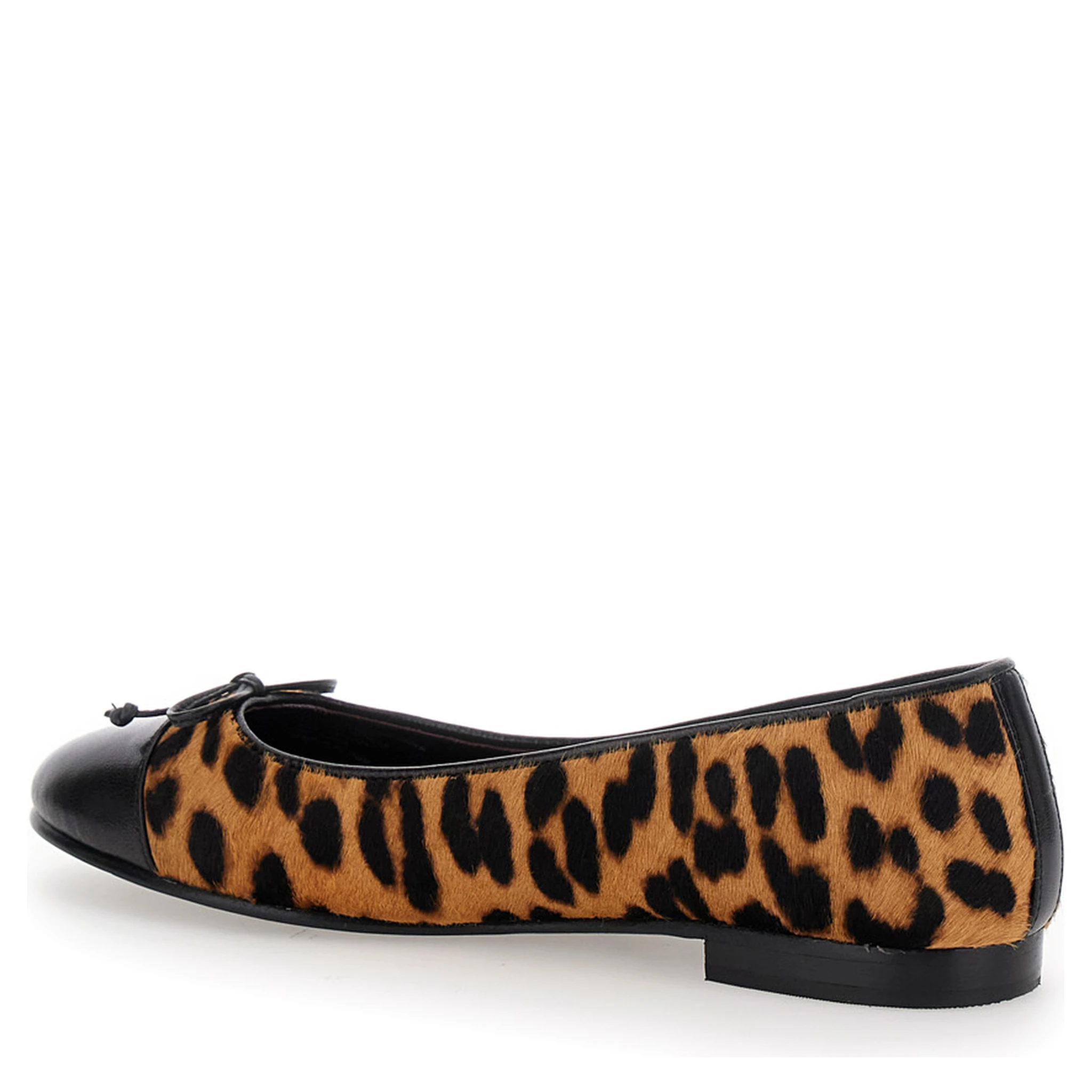 Brown Ballet Shoes with Cap Toe and Leopard Print in Leather Woman