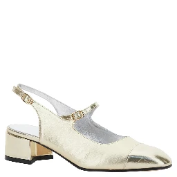 Ischia Metallic Slingback Pumps with Adjustable Strap in Patent Leather Woman