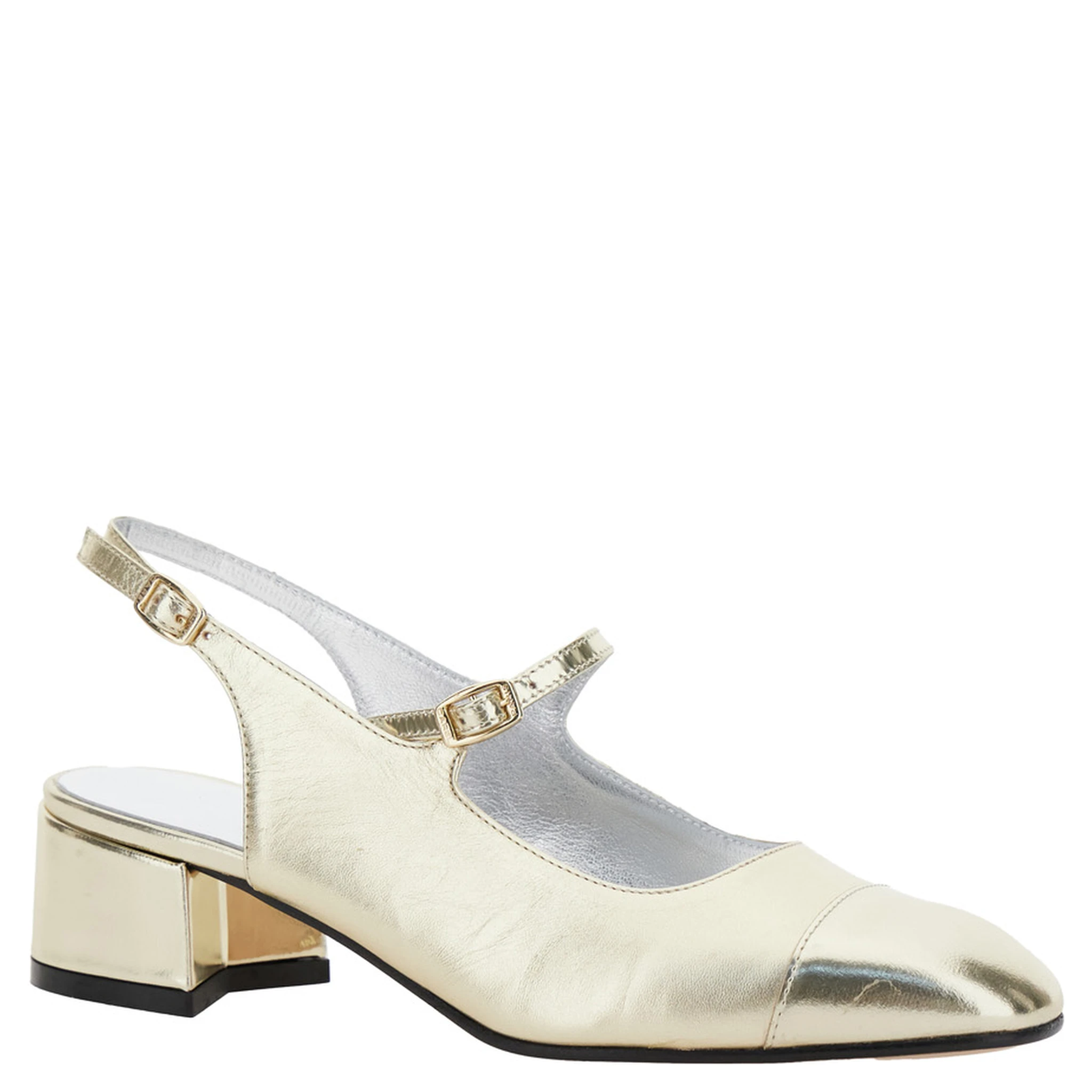 Ischia Metallic Slingback Pumps with Adjustable Strap in Patent Leather Woman