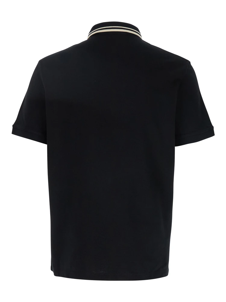 Black Polo Shirt with Classic Bicolor Collar and Logo Patch on the Front in Cotton Man alternative