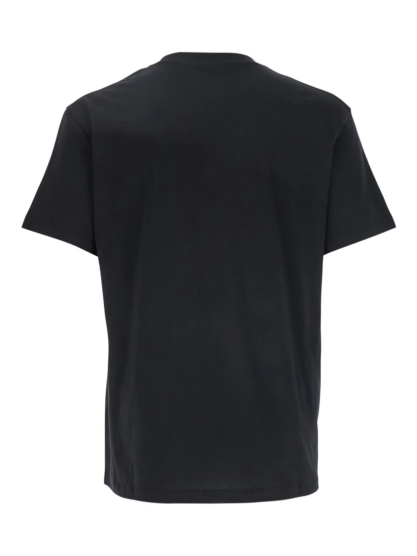 Black Crewneck T-Shirt with Logo Patch on the Front in Cotton Man