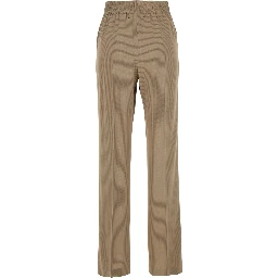 بنطال بريتاني بيج مزين بشعار مميز في الخلف ونقشة مخططة بالكامل، مصنوع من مزيج الفسكوز للنساء