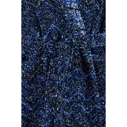 Azul Blue Bathrobe with Zig Zag Motif in Cotton