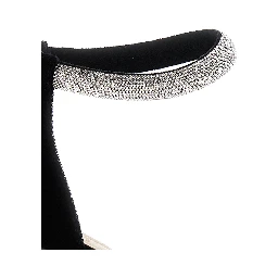 Black Pumps with Jewel Strap and Stiletto Heel in Velvet Woman
