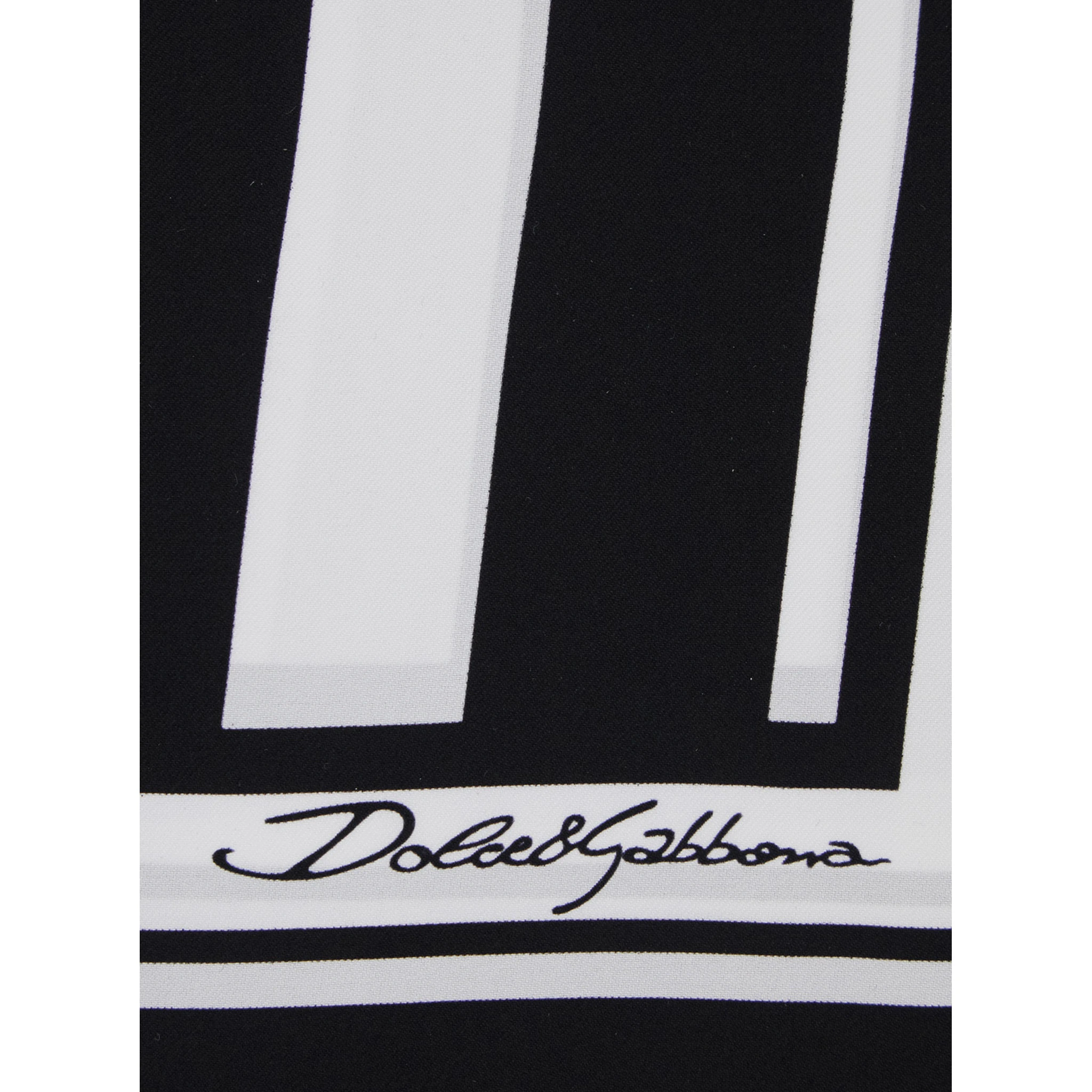Black and White Square Scarf with Logo Lettering on the Front and All-Over Striped Motif in Silk Man