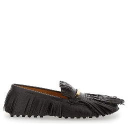 Yorky Brown Loafers with Fringes in Leather Woman