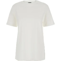 White Crewneck T-Shirt with Logo Patch Applied on the Back in Cotton Woman