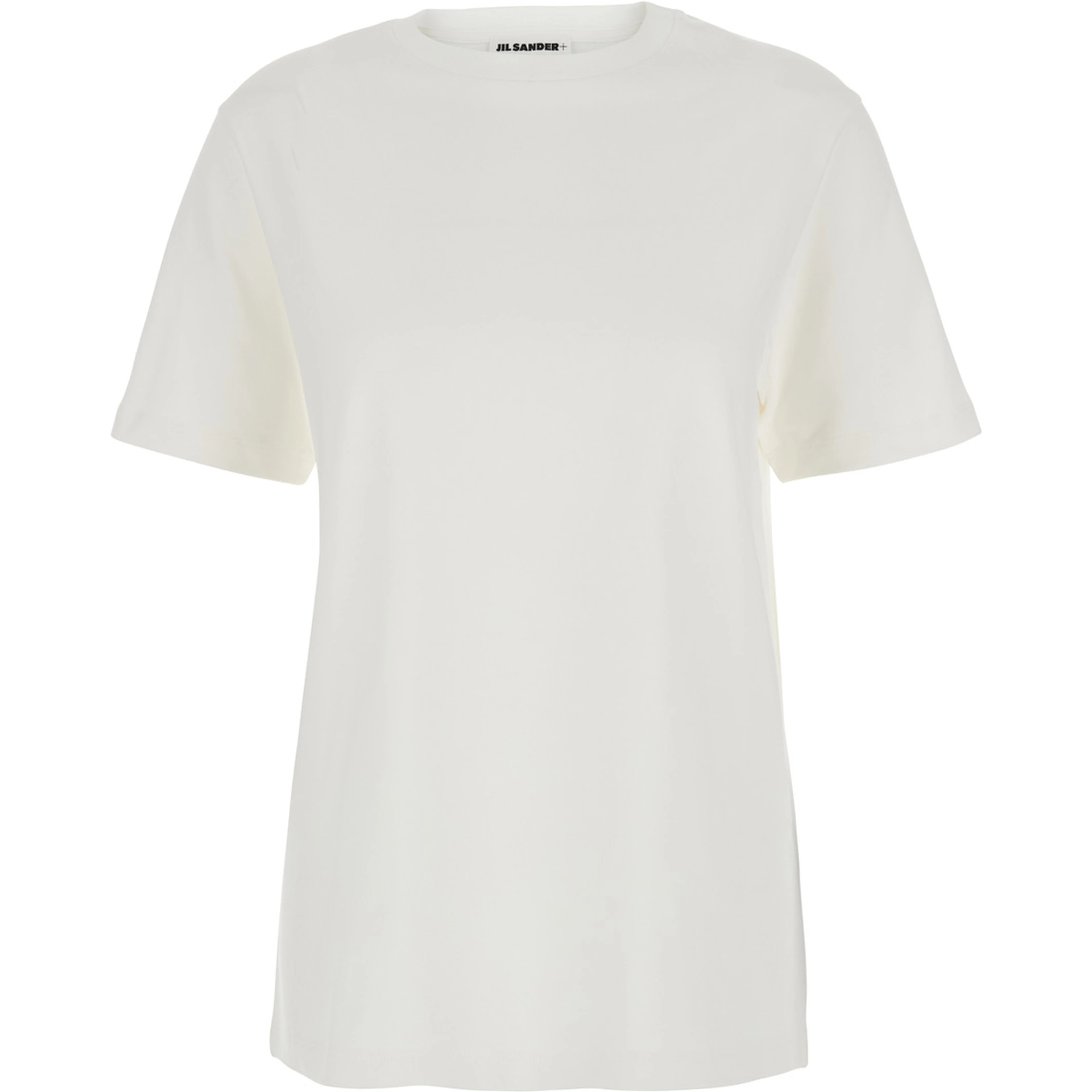 White Crewneck T-Shirt with Logo Patch Applied on the Back in Cotton Woman