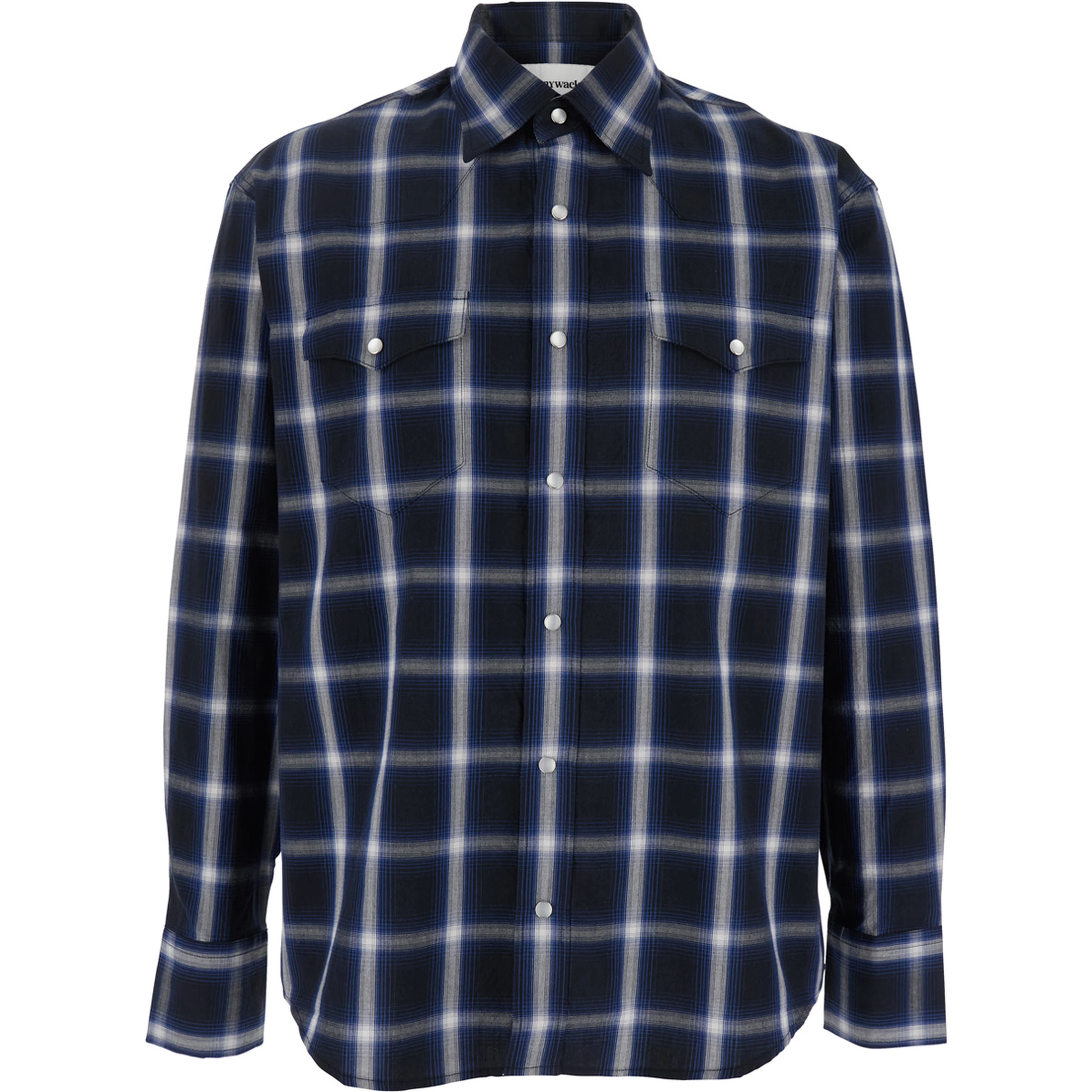 Blue Shirt with Classic Collar and All-Over Check Motif in Cotton Man