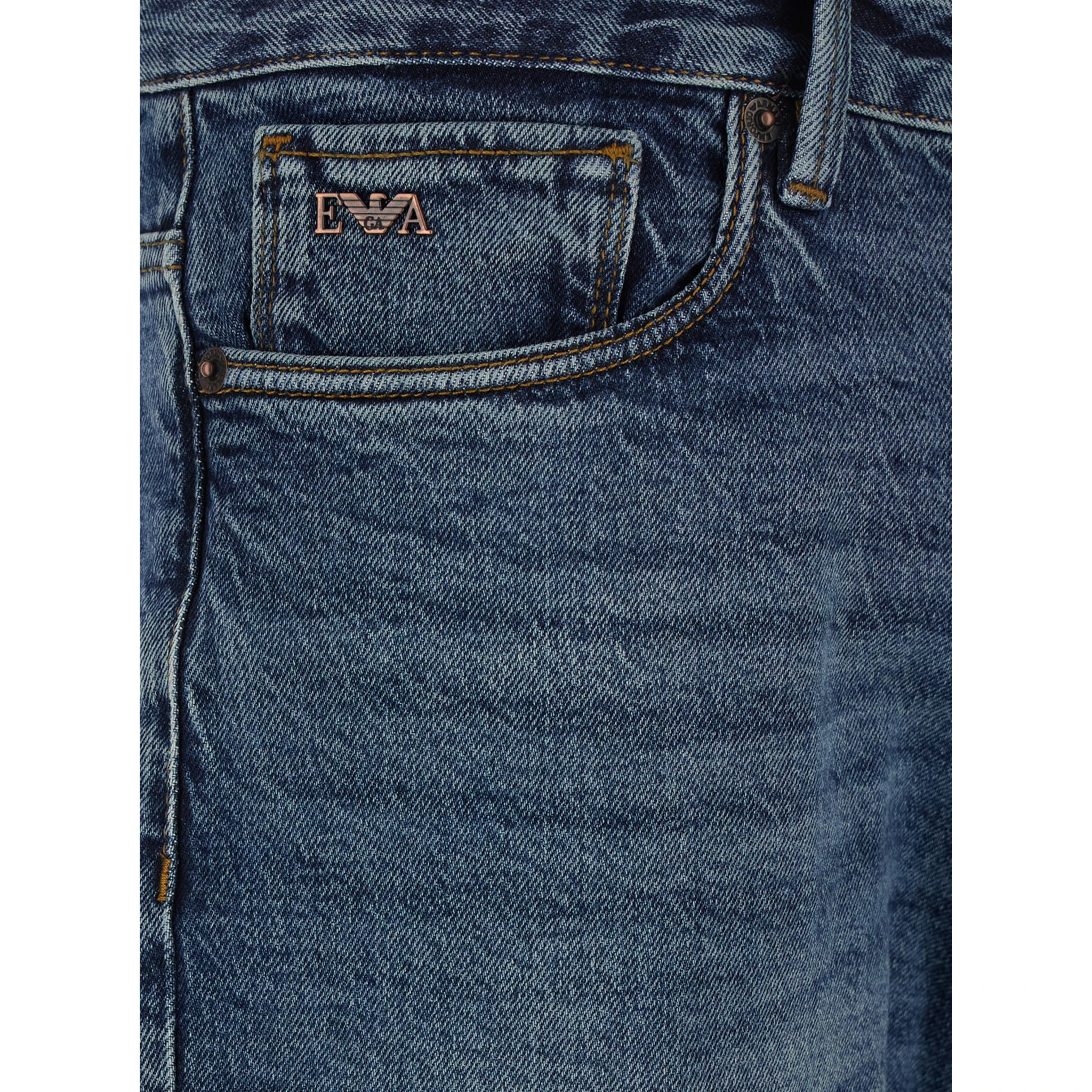 Blue Jeans with Belt Loops and Logo Patch on the Rear in Denim Man