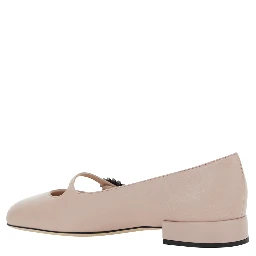 Preshoes Pink Ballerinas with Decorative Plate and Low Laminated Heel in Leather Woman