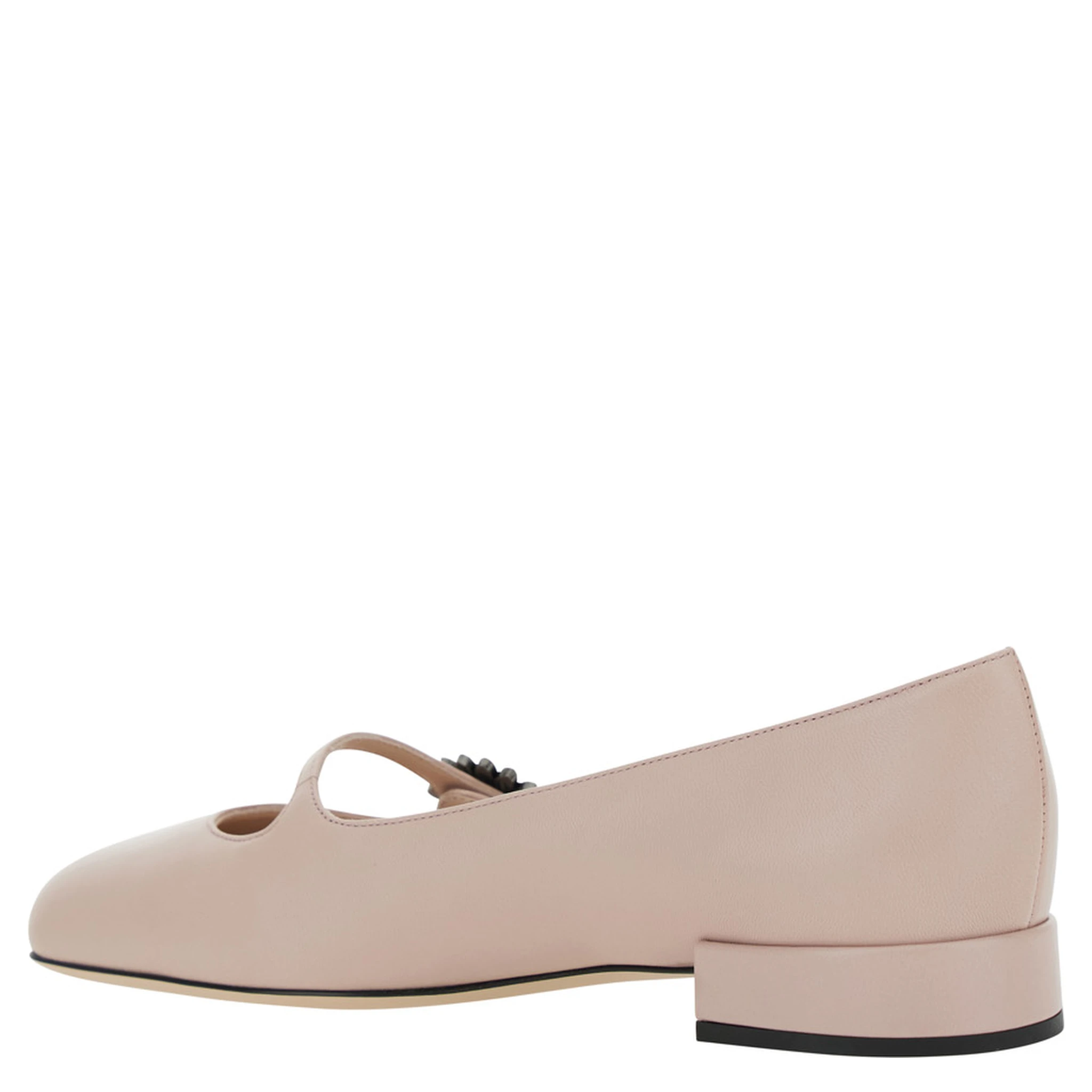 Preshoes Pink Ballerinas with Decorative Plate and Low Laminated Heel in Leather Woman