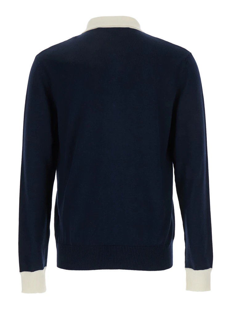 Blue Knitted Polo Shirt with Patch Pocket on the Chest in Cotton Man alternative