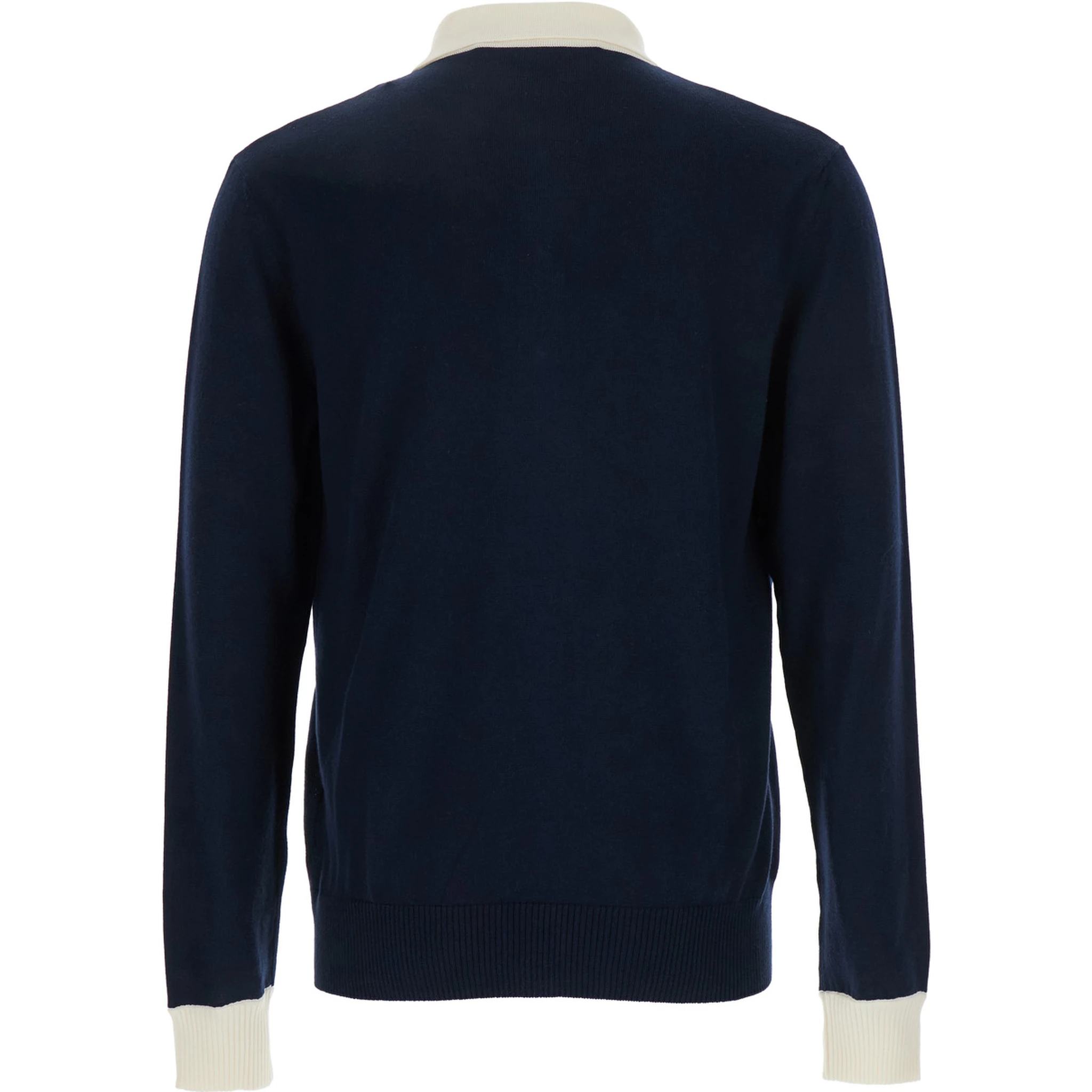 Blue Knitted Polo Shirt with Patch Pocket on the Chest in Cotton Man