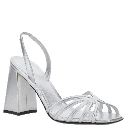 Tara Metallic Sandals with Elastic Ankle Strap and Block Heel in Leather Woman