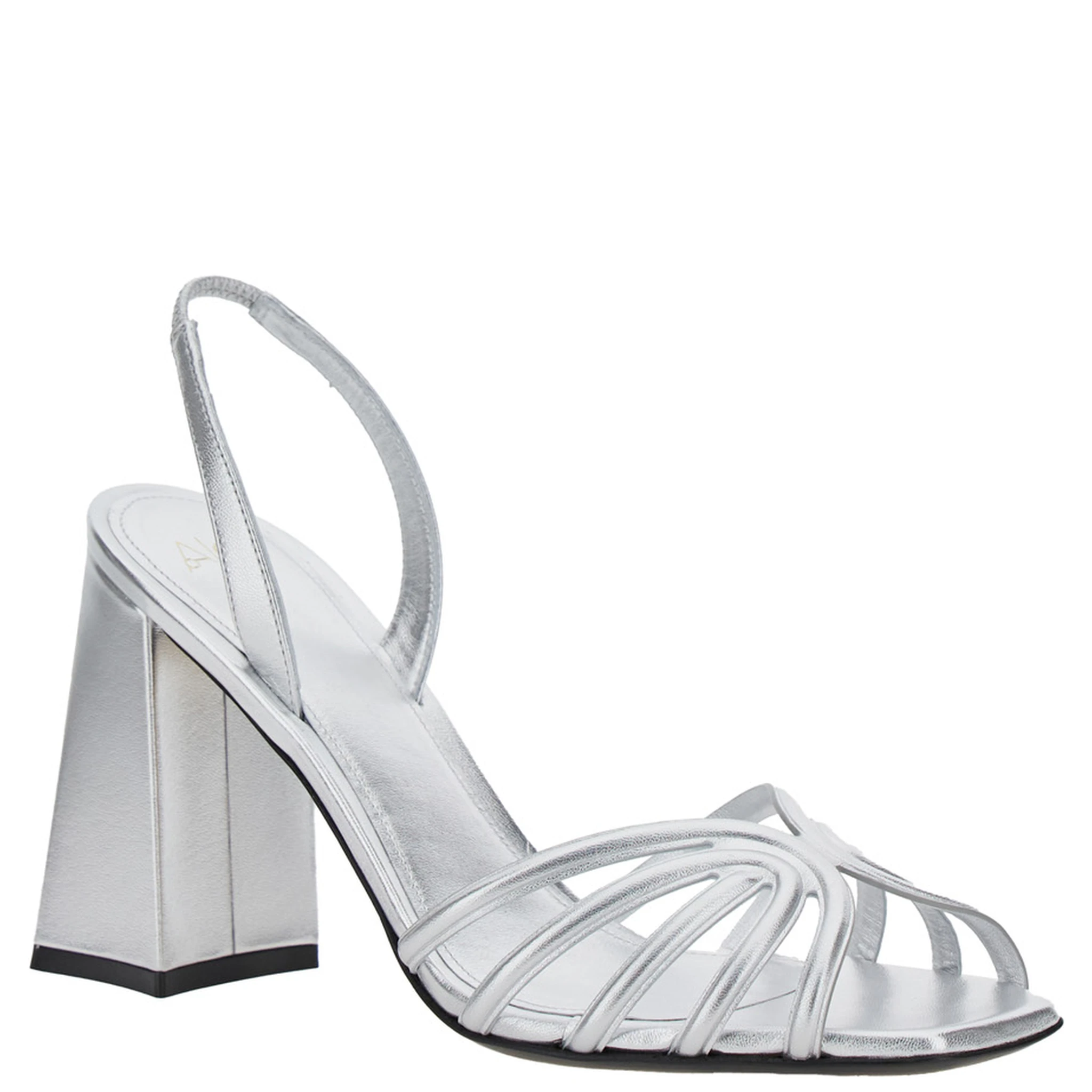 Tara Metallic Sandals with Elastic Ankle Strap and Block Heel in Leather Woman