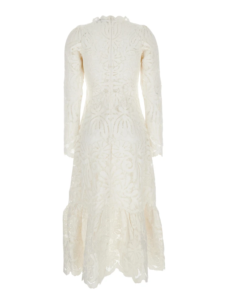 Agathe Applique White Crewneck Long Dress with Asymmetric Hem in Tech Fabric Woman alternative