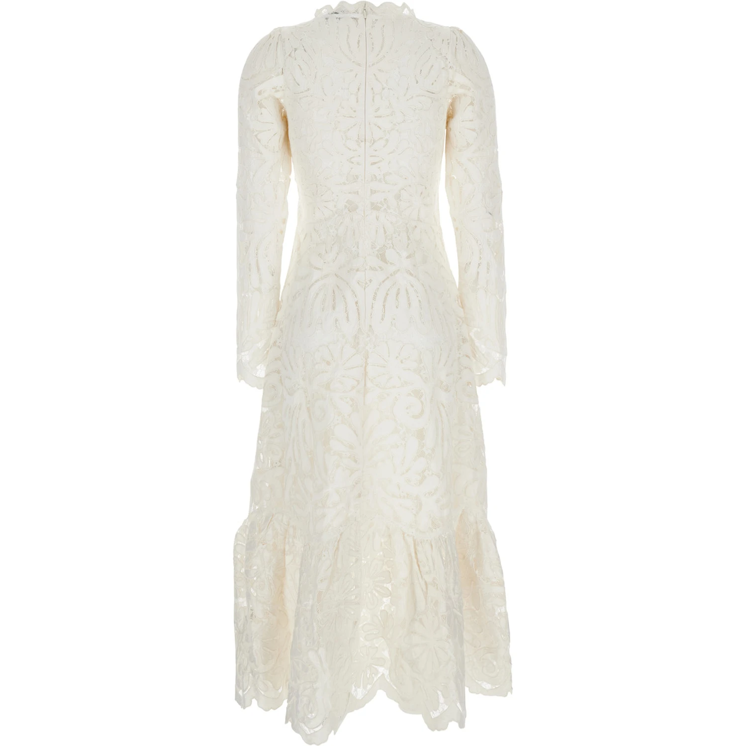 Agathe Applique White Crewneck Long Dress with Asymmetric Hem in Tech Fabric Woman