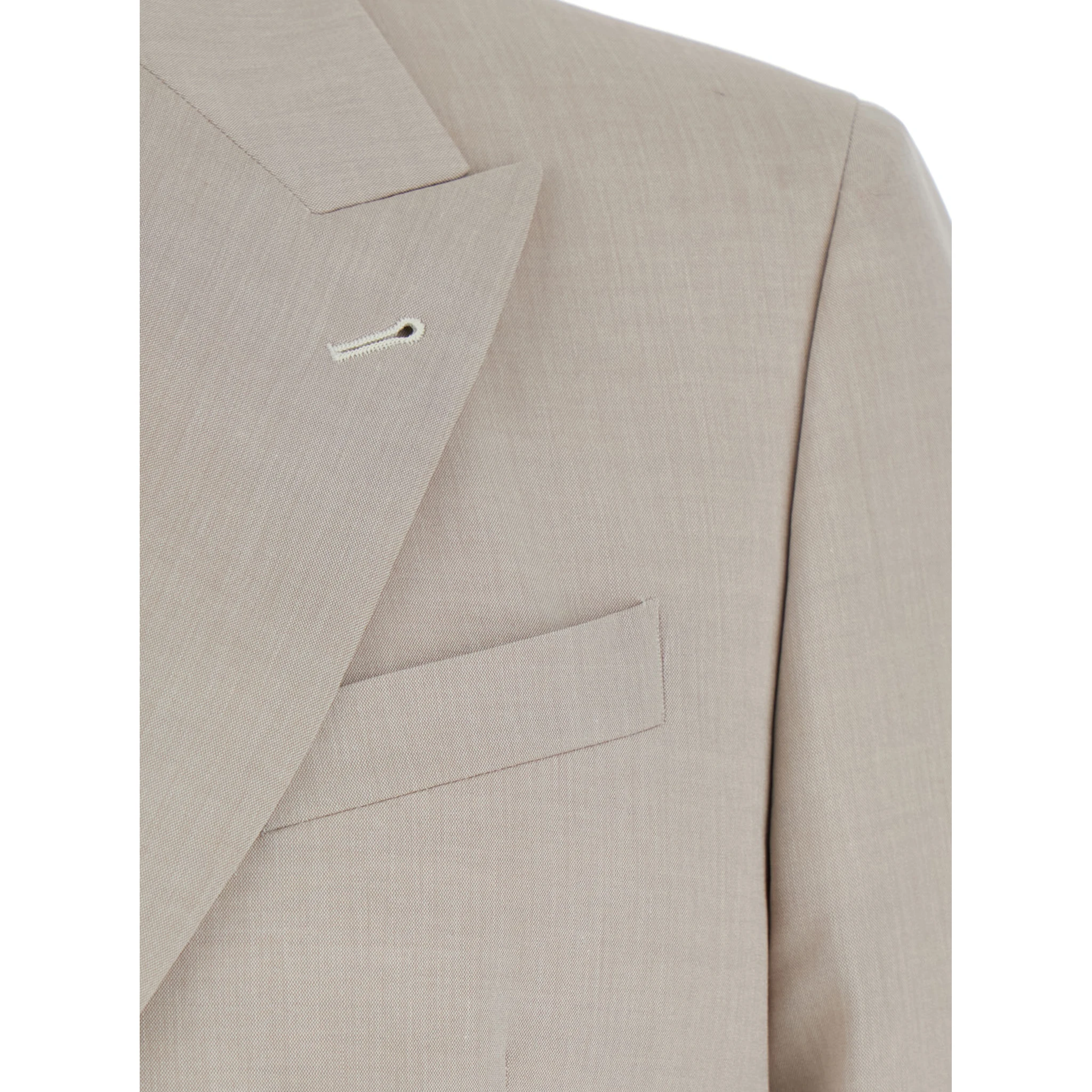 Beige Double Breasted Jacket with Peak Lapels in Virgin Wool and Cotton Blend Woman