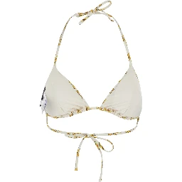 White Bikini Top with All-Over Chain Print in Tech Fabric Stretch Woman