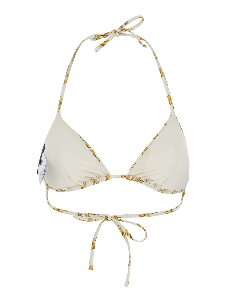 White Bikini Top with All-Over Chain Print in Tech Fabric Stretch Woman