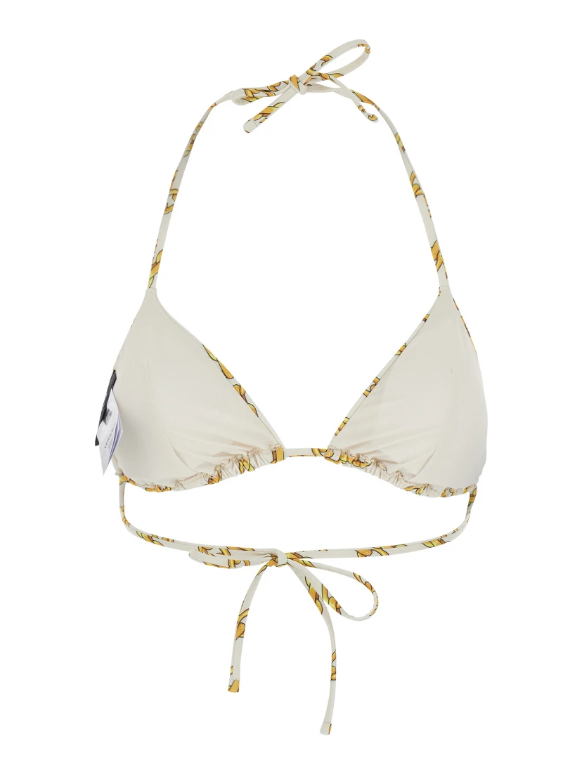White Bikini Top with All-Over Chain Print in Tech Fabric Stretch Woman