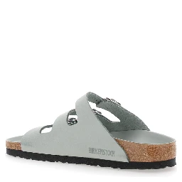 Florida Green Sandals with Buckle with Logo in Leather Woman