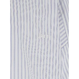 Blue Bowling Shirt with Cuban Collar and All-Over Striped Motif in Cotton Blend Man