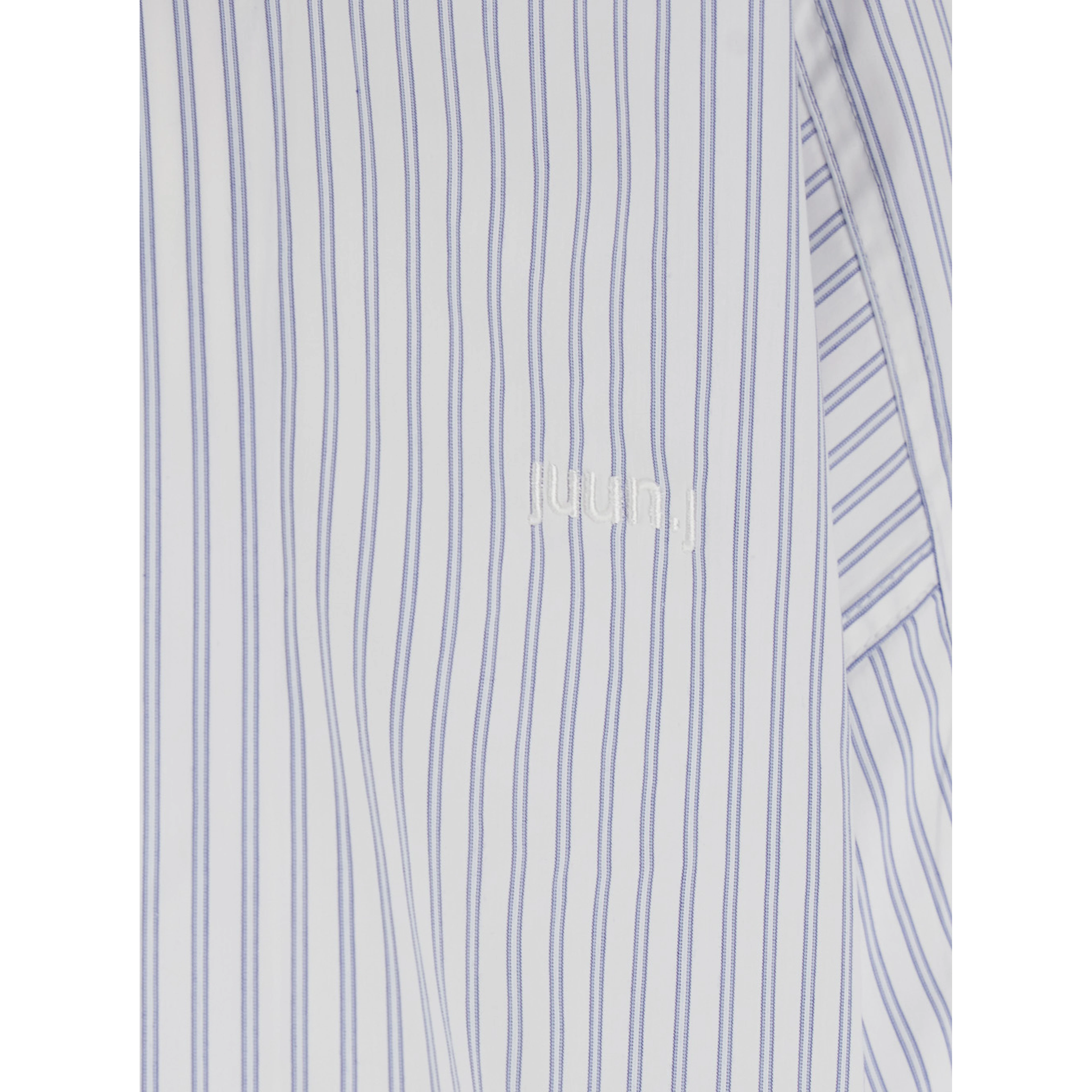 Blue Bowling Shirt with Cuban Collar and All-Over Striped Motif in Cotton Blend Man