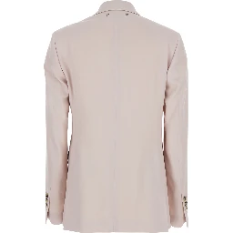 Pink Double-Breasted Jacket with Peak Revers and Logo Plaque Detail in on the Rear in Wool Woman