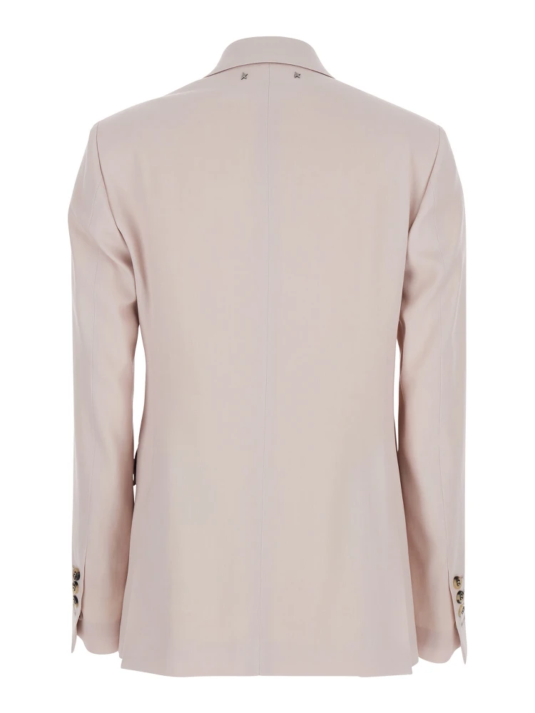 Pink Double-Breasted Jacket with Peak Revers and Logo Plaque Detail in on the Rear in Wool Woman alternative