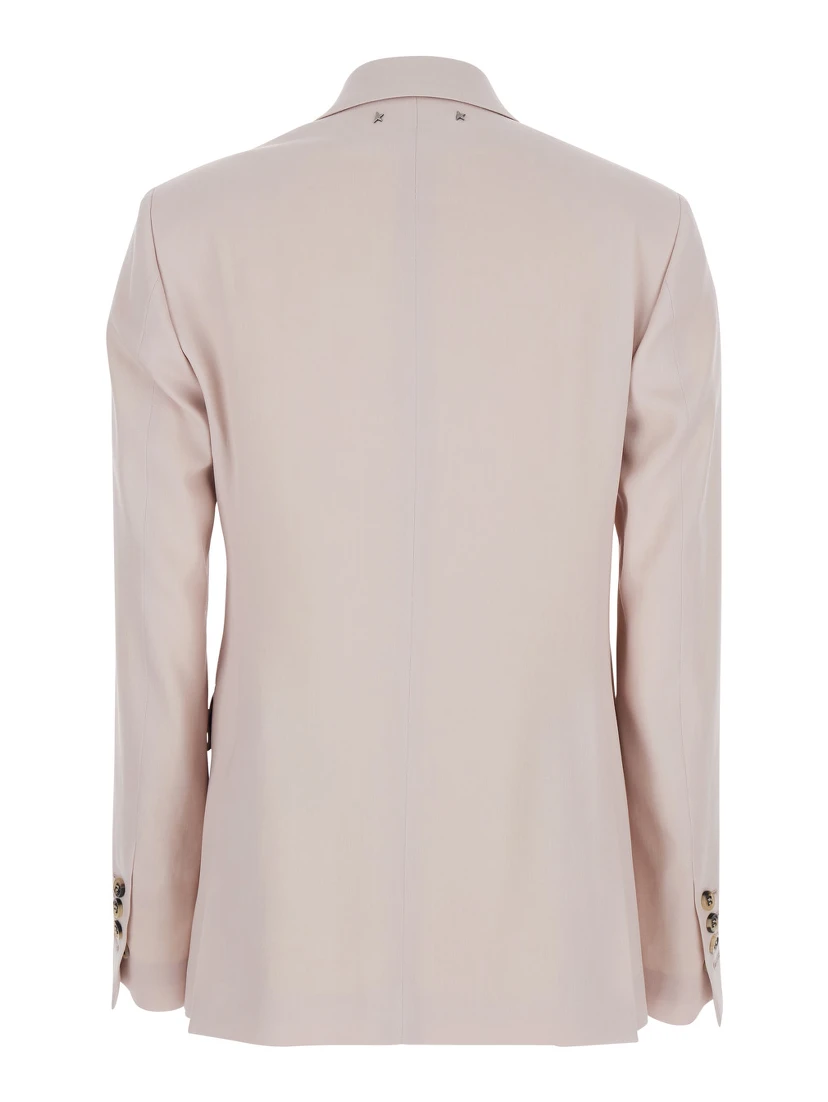 Pink Double-Breasted Jacket with Peak Revers and Logo Plaque Detail in on the Rear in Wool Woman