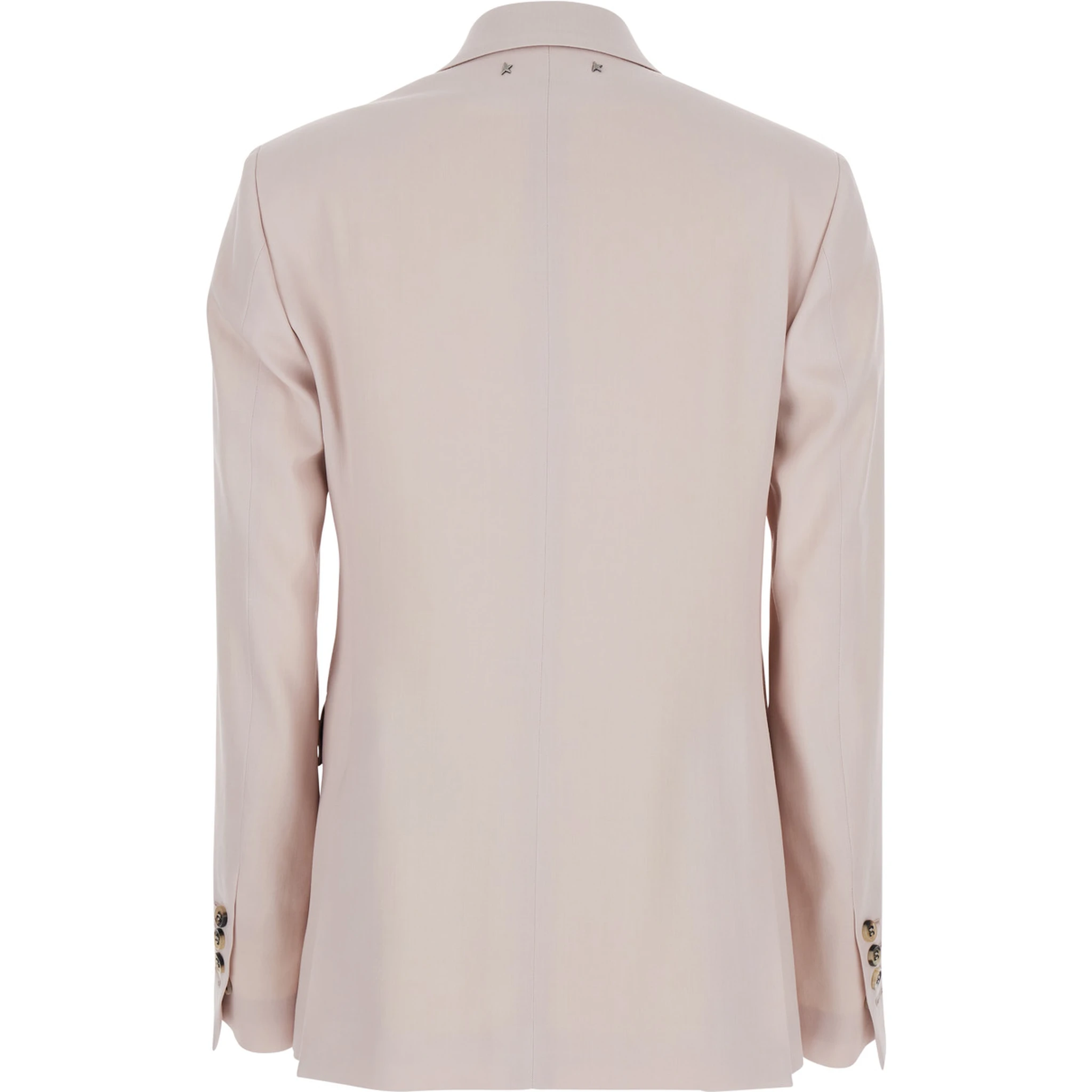 Pink Double-Breasted Jacket with Peak Revers and Logo Plaque Detail in on the Rear in Wool Woman