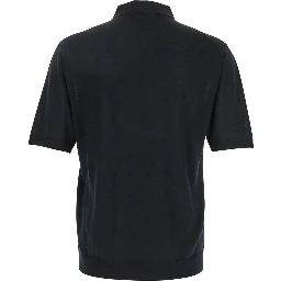 Black Polo Shirt with Chest Pocket and Embroidered Logo on the Front in Fine Silk Knit Man