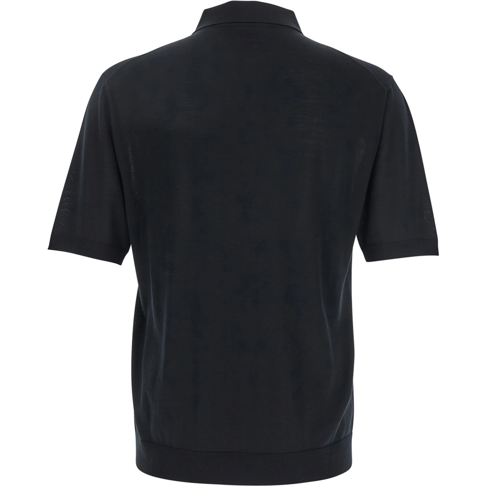 Black Polo Shirt with Chest Pocket and Embroidered Logo on the Front in Fine Silk Knit Man