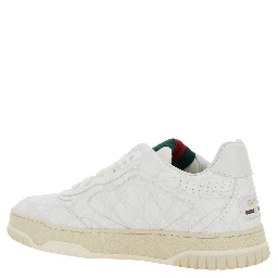 Re-Web White Low Top Sneakers with All-Over GG Motif in Leather Woman