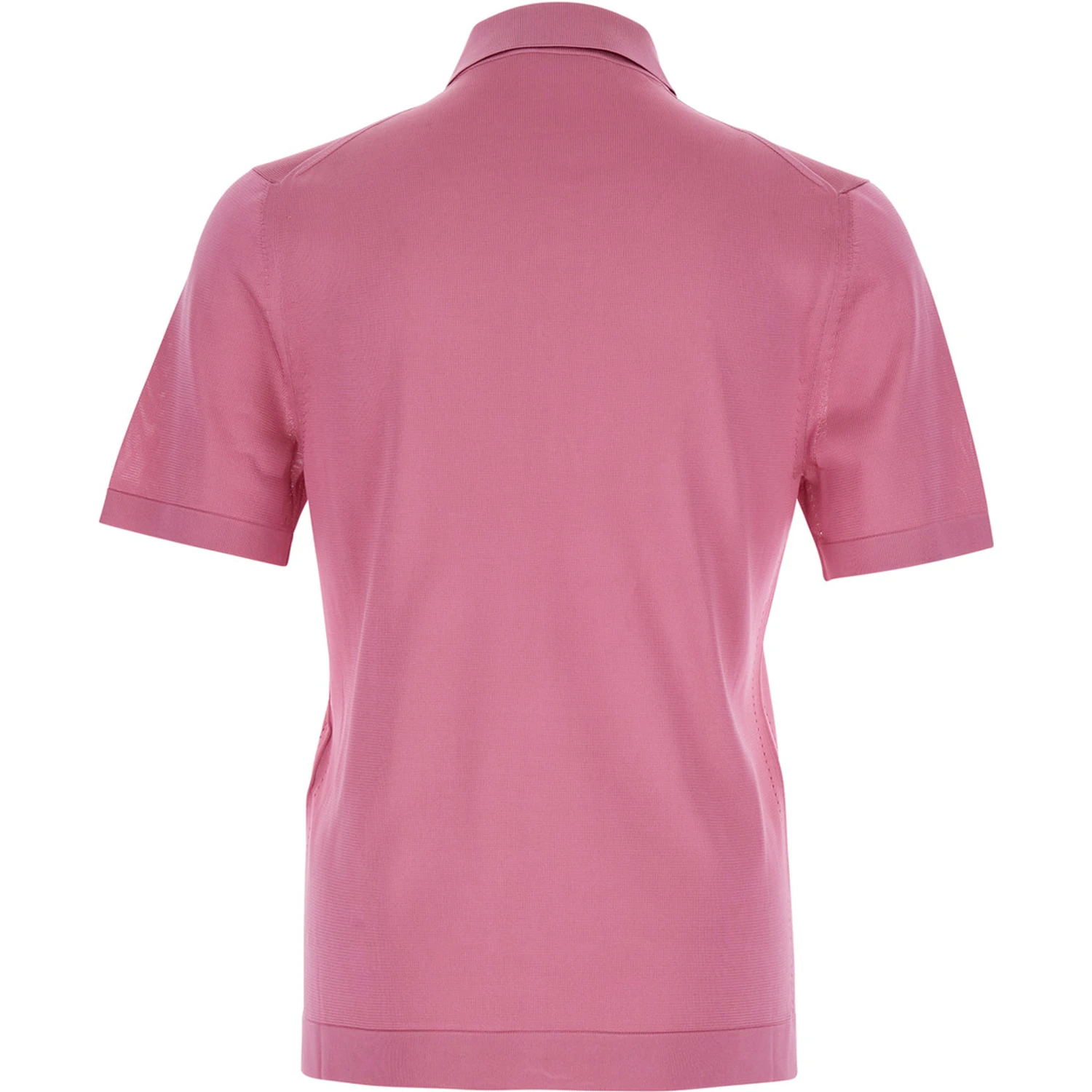Pink Polo Shirt with Chest Pocket and Embroidered Logo on the Front in Fine Silk Knit Man
