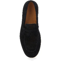 Florio Black Loafers with Logo Detail on the Rear and Penny Slot in Suede Woman
