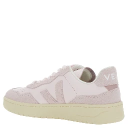 V90 Pink Sneaker with Side Logo and Perforated Toe in Leather Woman