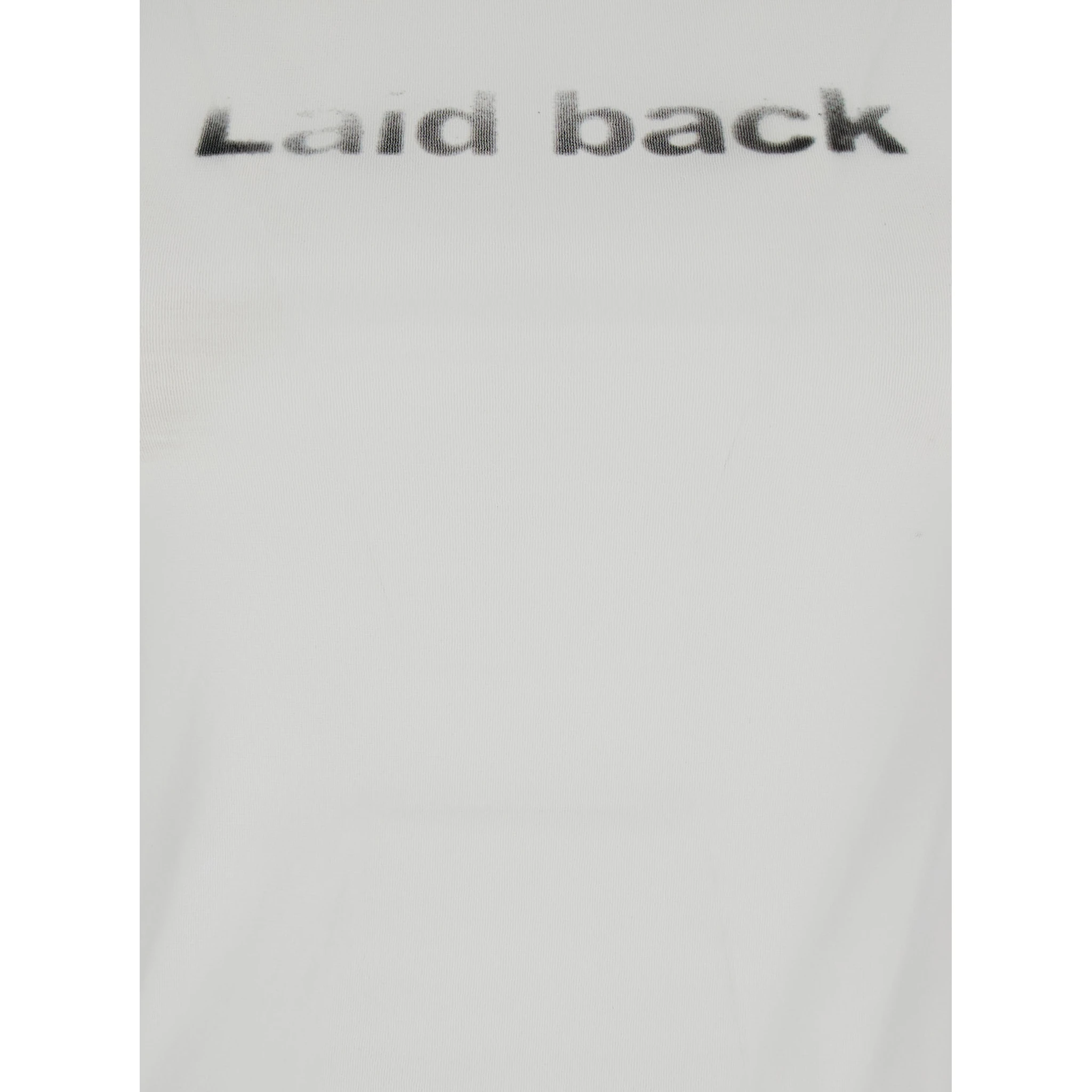 بلوزة بيضاء بدون أكمام بياقة دائرية وطبعة أمامية من قماش تقني للنساء