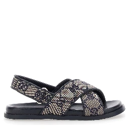Blue Sandals with All-Over GG Motif and Logo on the Insole in Fabric Blend Girl