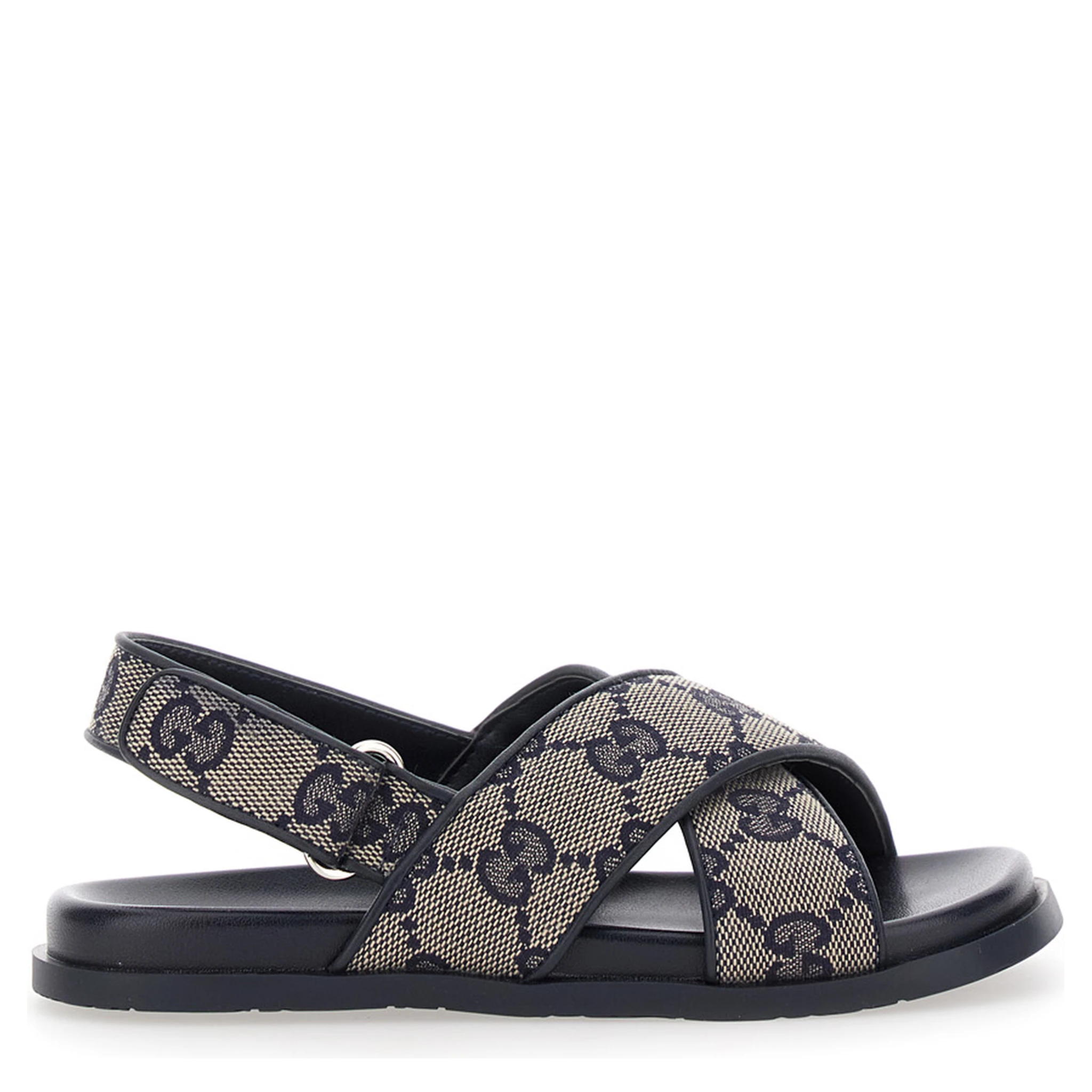 Blue Sandals with All-Over GG Motif and Logo on the Insole in Fabric Blend Girl