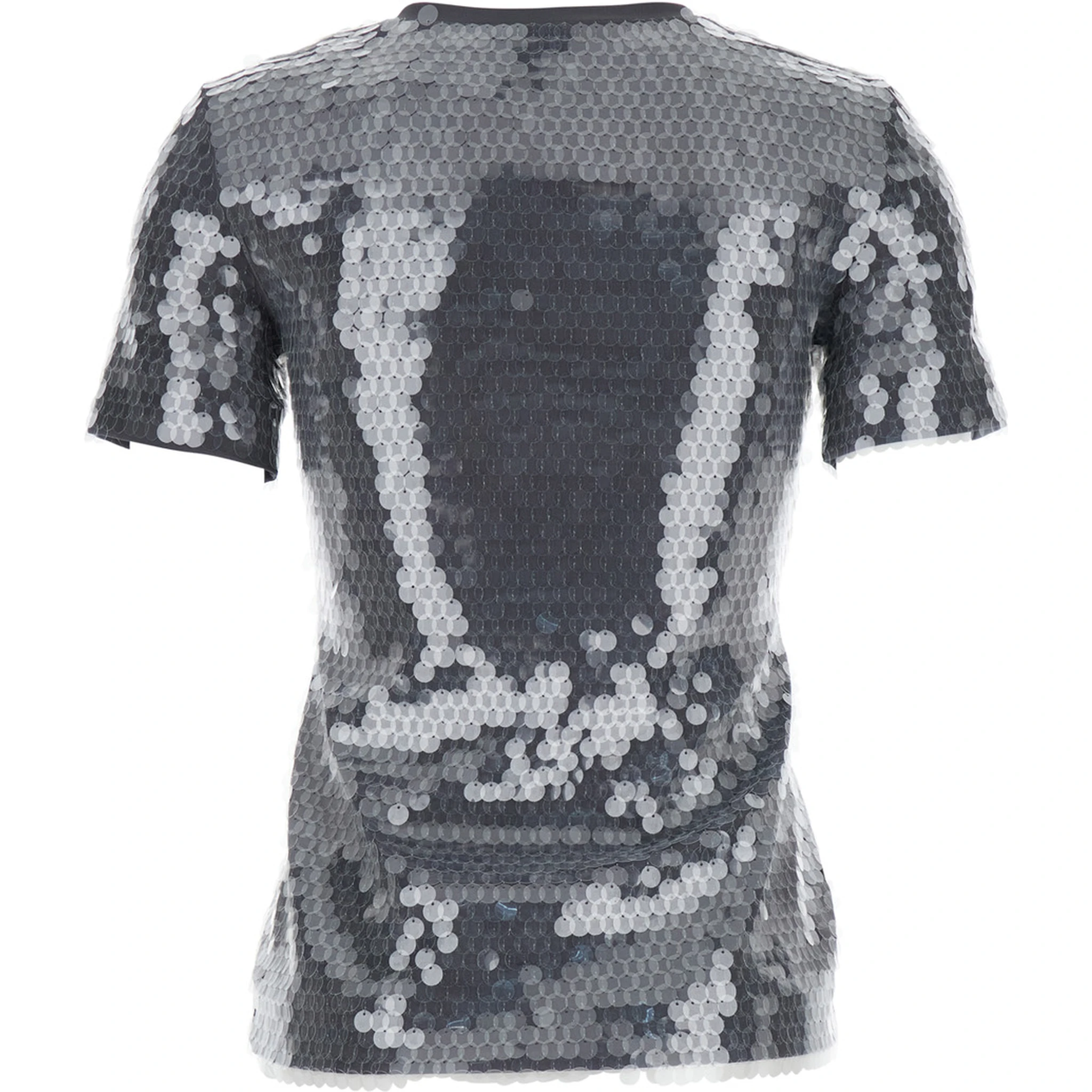 Grey T-Shirt with All-Over Applied Sequins in Tech Fabric Woman