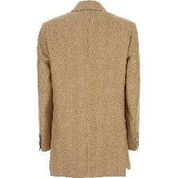 Gerla Beige Double-breasted Jacket with Classic Lapels in Linen Woman