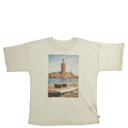 City Hall White Crewneck T-Shirt with Maxi Print on the Front in Cotton Boy