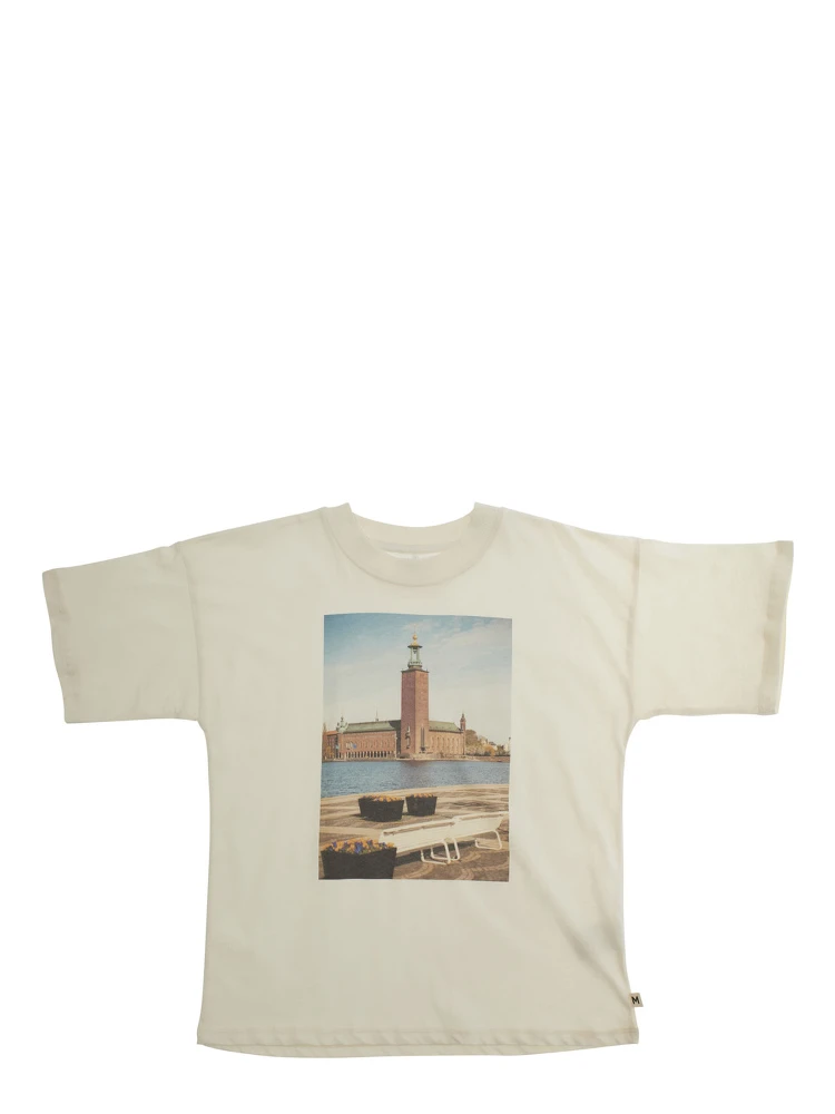 City Hall White Crewneck T-Shirt with Maxi Print on the Front in Cotton Boy