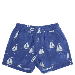 Sailing Boats Blue Shorts with Elastic Waist and All-Over Graphic Print in Cotton Boy